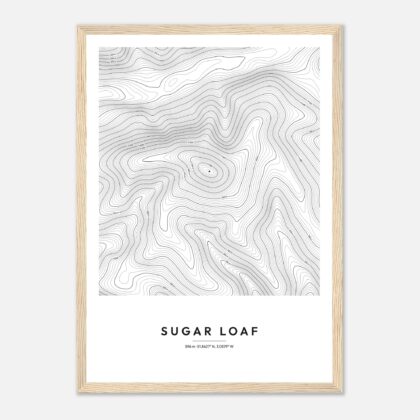 Sugar Loaf contour map print, Minimal style, in a natural wood frame