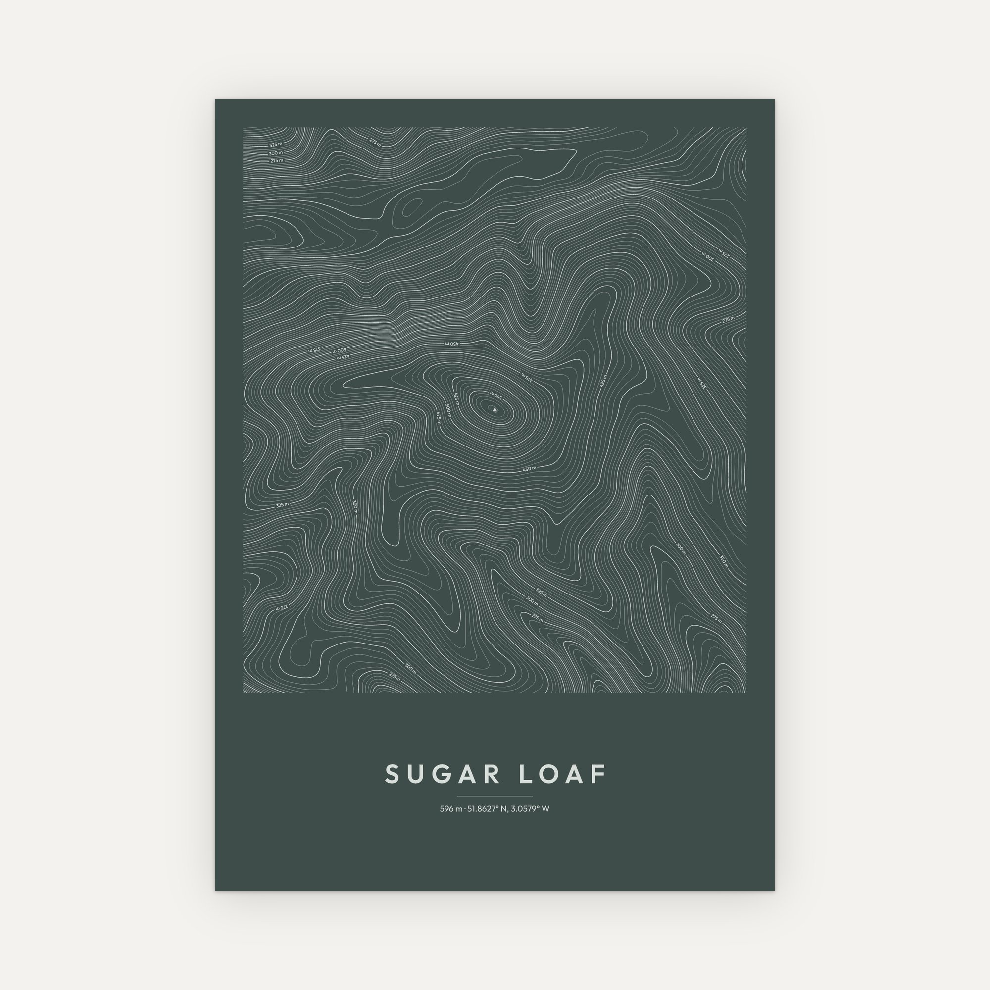 Sugar Loaf contour map print, Slate style