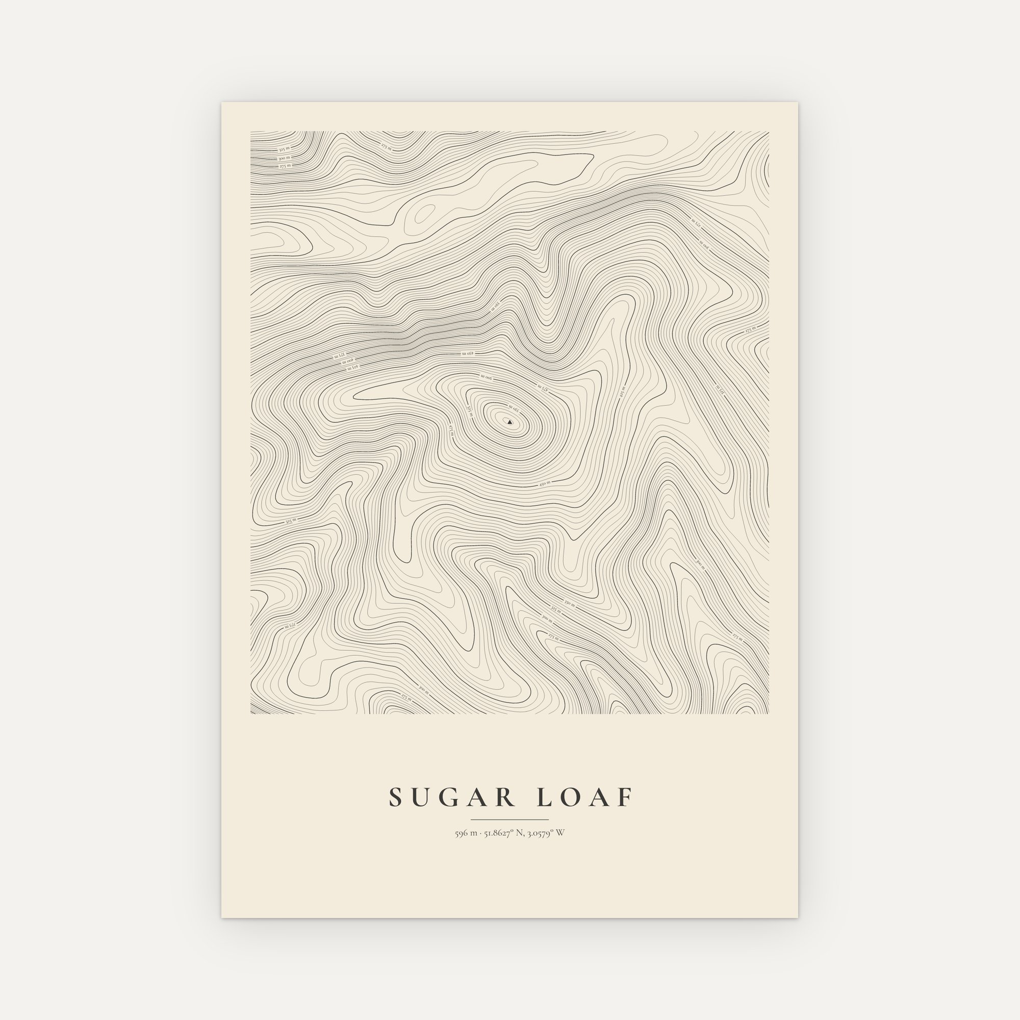 Sugar Loaf contour map print, Vintage style