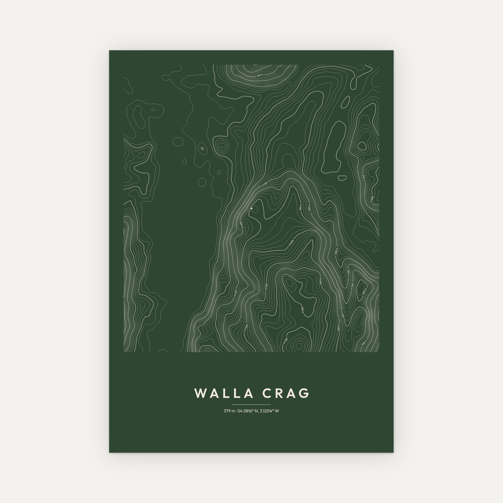 Walla Crag contour map print, Forest style
