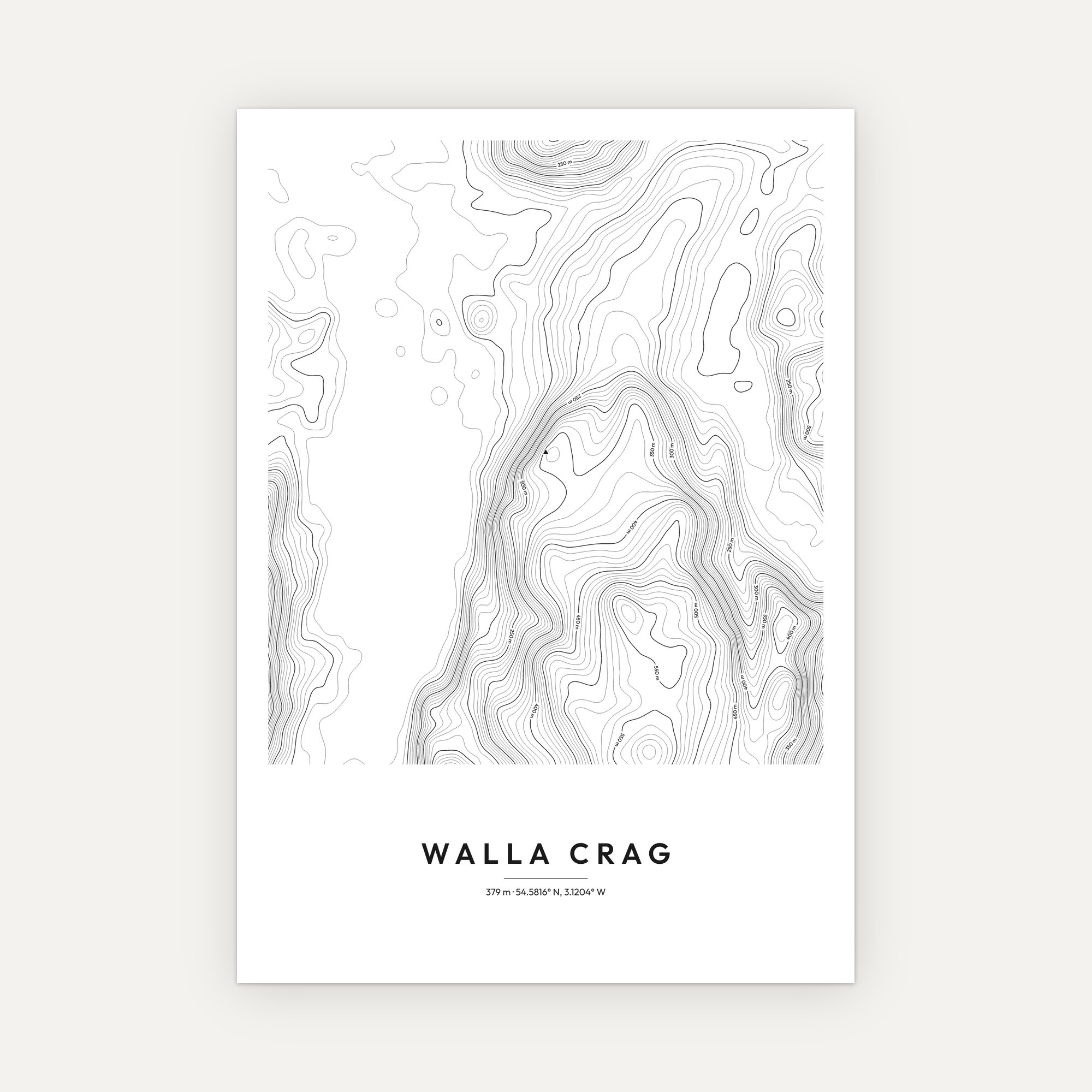 Walla Crag contour map print, Minimal style