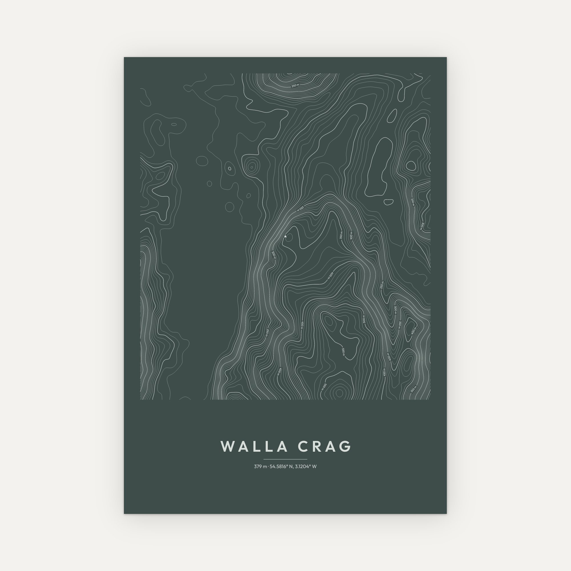 Walla Crag contour map print, Slate style