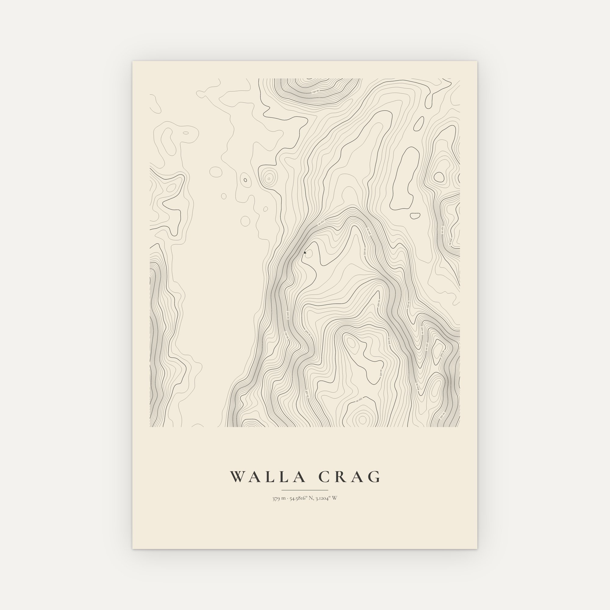 Walla Crag contour map print, Vintage style